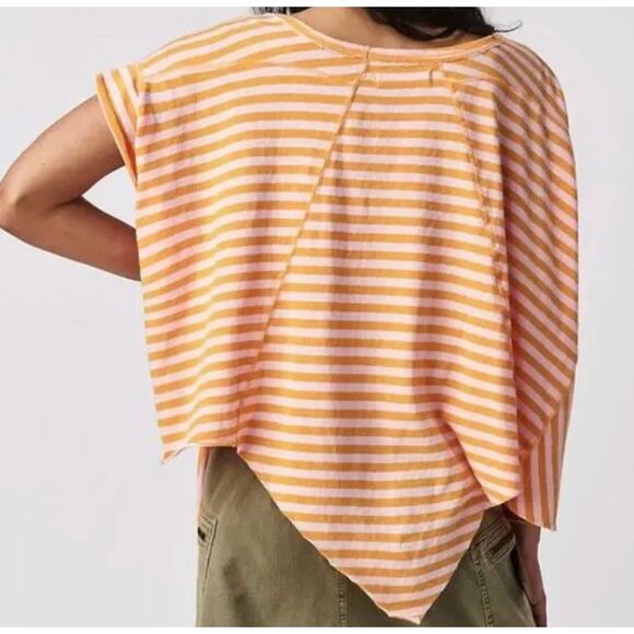 2/$50 Free People NWOT Free People We The Free Angel Striped Tee pink orange S - Picture 2 of 5